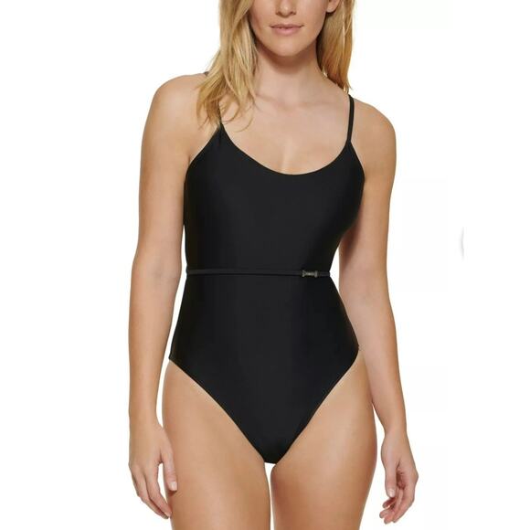 Calvin Klein Over The Shoulder Wrap Around One Piece Swim Suit 12 Black - Picture 1 of 7